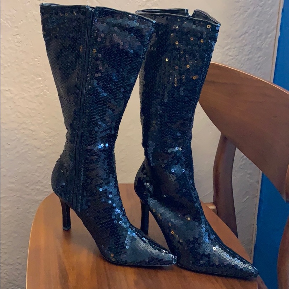 Funtasma Black Sequin Knee Boot size 9